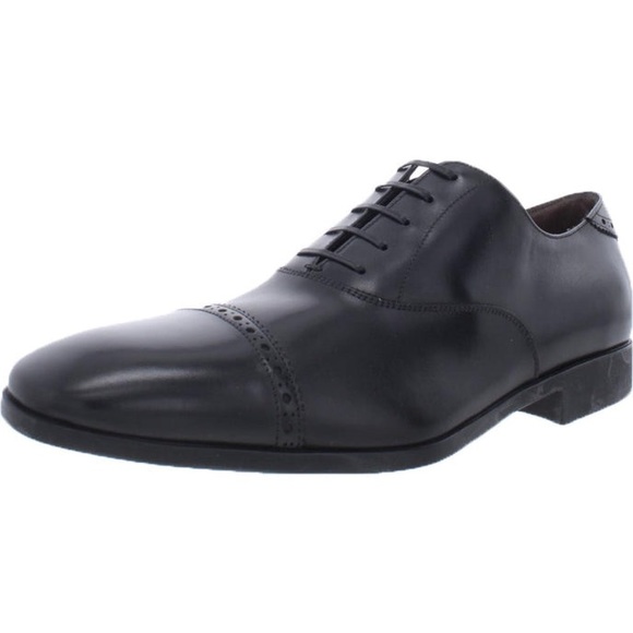 SALVATORE FERRAGMO BOSTON BLACK LEATHER CAP TOE LACE-UP OXFORD MENS NWT - Picture 2 of 3